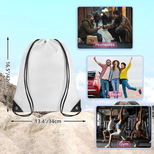 Grneric Drawstring Backpack - 70 Pack Cinch Bags for Men & Women | Ideal for Gym & Travel (White)