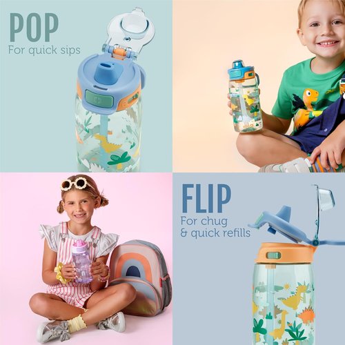 Ello Kids Water Bottle - 16oz Tritan Plastic with Quick Fill Technology | Leak-Proof, BPA-Free, Dishwasher Safe, Rainbow Design