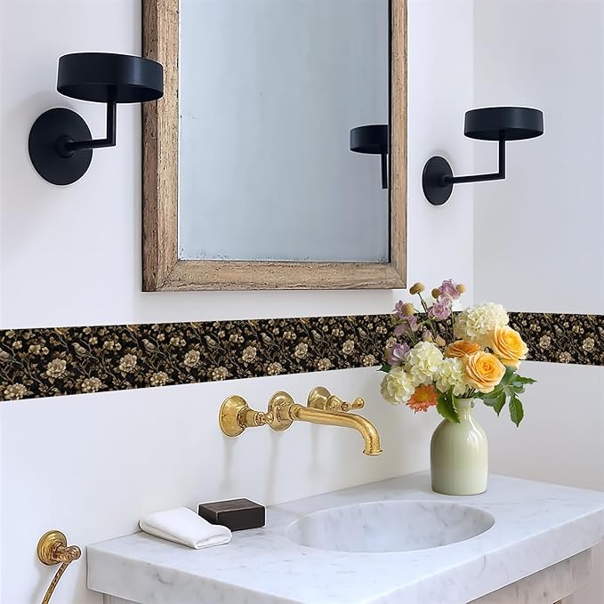 Brown Floral Wall Border 196x4 Inch Peel and Stick Vintage Botanical Wallpaper