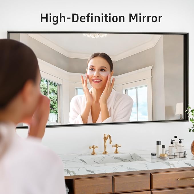 60x30 Inch Black Bathroom Mirrors for Over Sink, Rectangle Framed Mirrors, Vanity Mirror for Bathroom, Anti-Rust, Tempered Glass, Wall-Mounted Large Wall Mirror (Horizontal/Vertical)