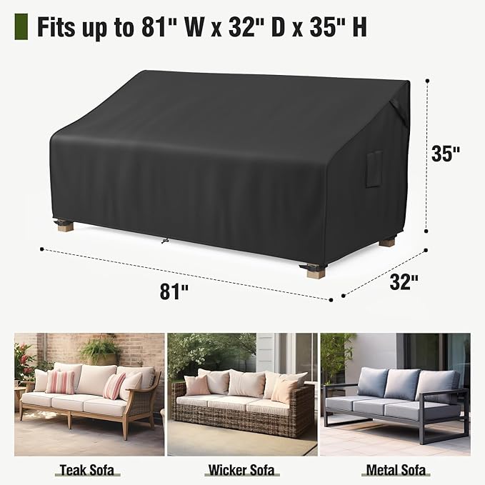 MR.COVER 3-Seater Outdoor Couch Cover Waterproof, Patio Furniture Cover for Sofa, Heavy Duty Outdoor Sofa Covers, Polyester & Double-Stitched Seams, Fits up to 81" W x 32" D x 35" H, Classic Black