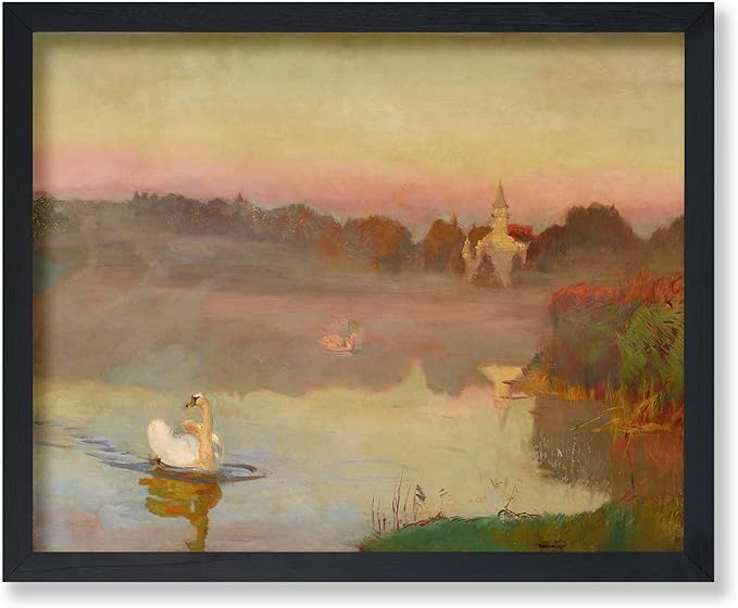 Poster Master Vintage Pond in Radziejowice - Retro Swan Print - Lake Landscape - Farmhouse Animal Lover - Aesthetic Living Room or Office Decor, 18x24 Unframed Wall Art