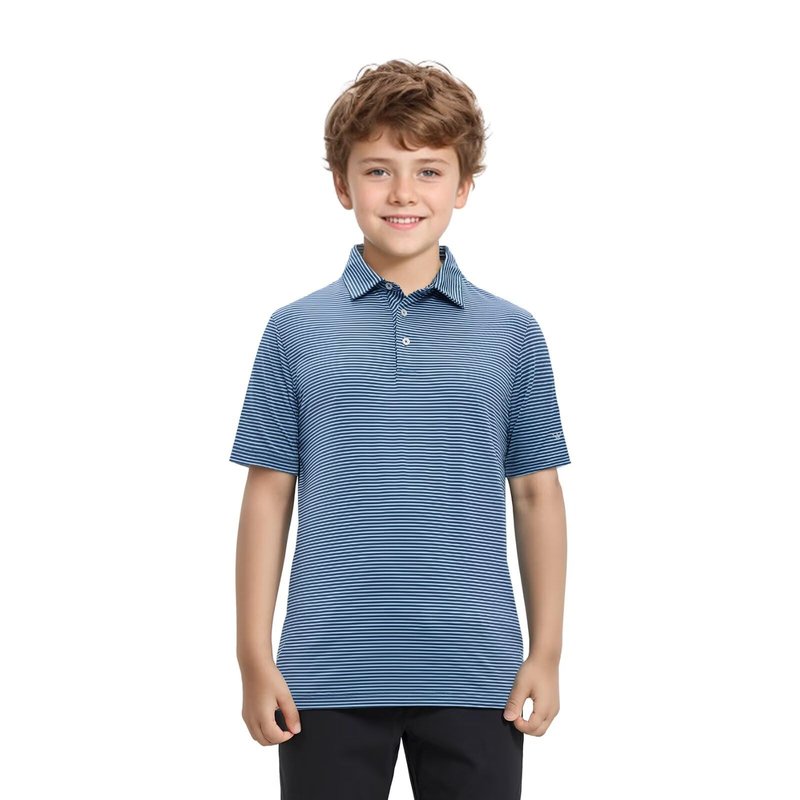 Boys Polo Shirts Short Sleeve Striped Performance Moisture Wicking Dry Fit Golf Shirts for Boys Youth Kids