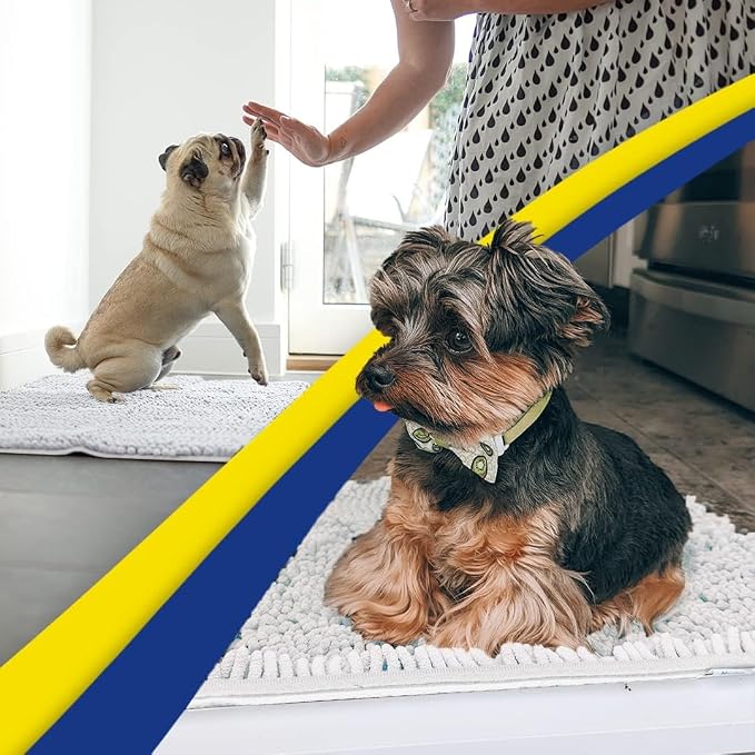 Muddy Mat® | Super Water Absorbent Door Mat Indoor, Microfiber Quick Dry Chenille Entryway Rug, Slip Resistant Front Door Mat, Indoor Mats for Entryway, Machine Washable Pet Rug, White 26" x 42"