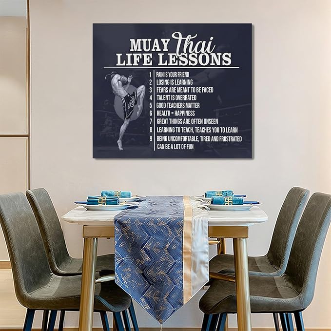 Muay Thai Wall Art Muay Thai Pictures Wall Decor Life Lessons Canvas Prints Boxing Decorations Painting Framed Artwork Office Home Decor For Bathroom Bedroom Dining Living Room 24"x20"
