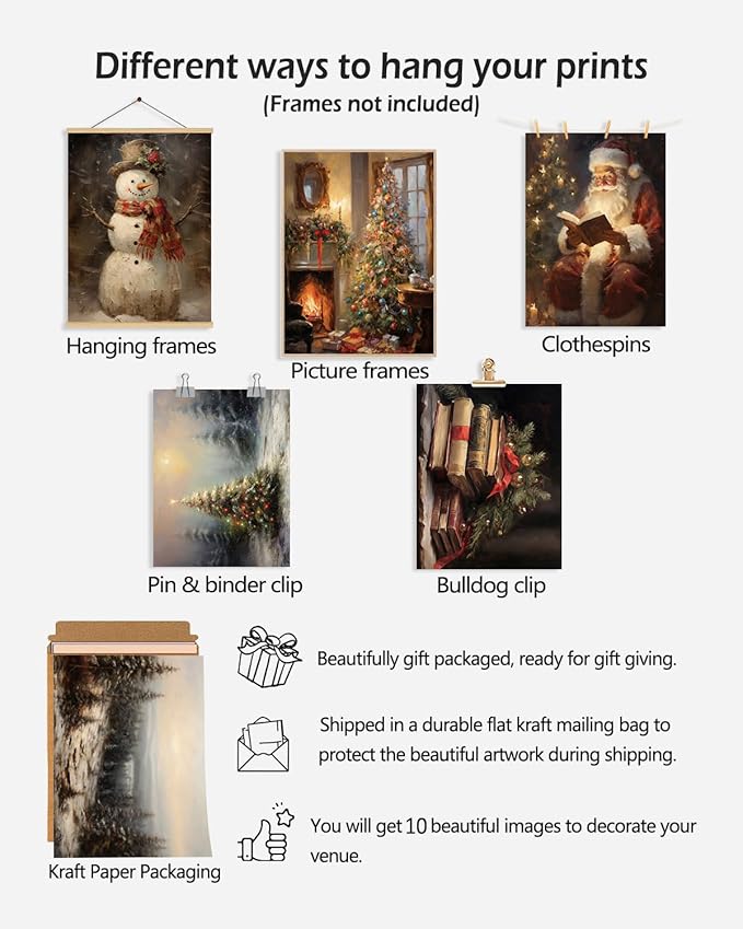 KBKBART Christmas Wall Art Prints Set of 10, Winter Christmas Picture Wall