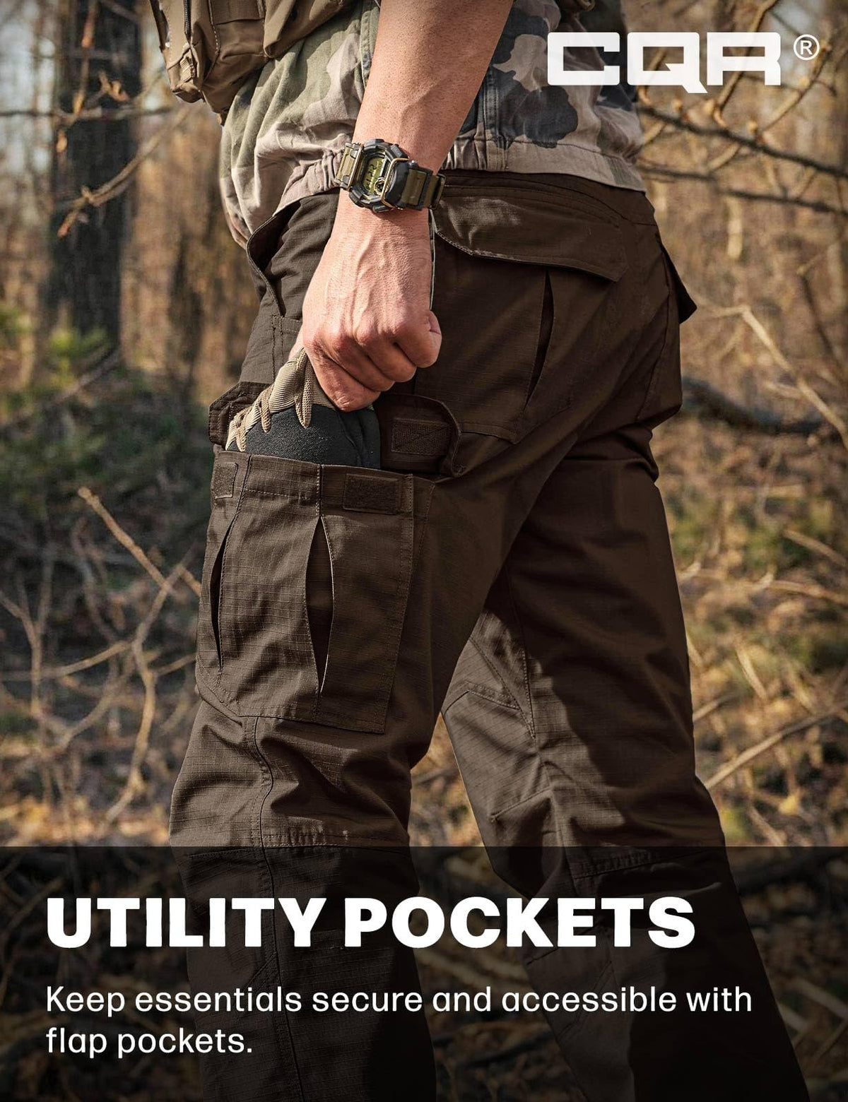 CQR Men's Tactical Pants, Water Resistant Ripstop Cargo Pants, Lightweight EDC Work Hiking Pants, Outdoor Apparel, Raider Dark Brown, 46W x 30L