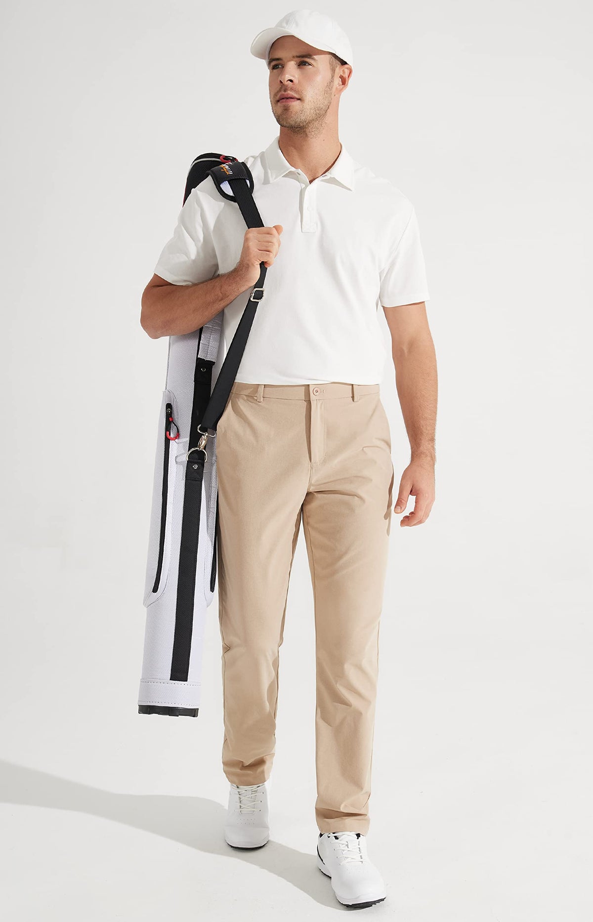 Libin Mens Golf Pants Classic Fit Stretch Work Dress Pants 32" Quick Dry Lightweight Business Casual Trousers Comfort Water Resistant, Khaki, 34W x 32L