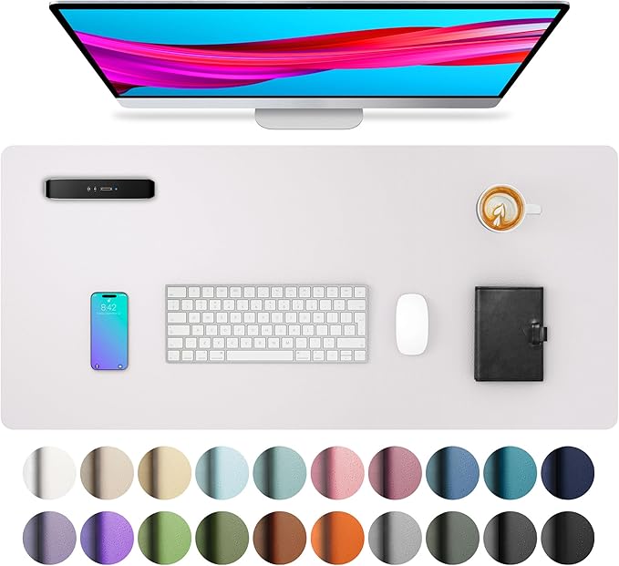 Aothia Large PU Leather Desk Pad Protector – Non-Slip Mouse Pad & Writing Mat for Office/Home, Waterproof, Easy to Clean (23.6" x 13.7", Pale Lavender White)