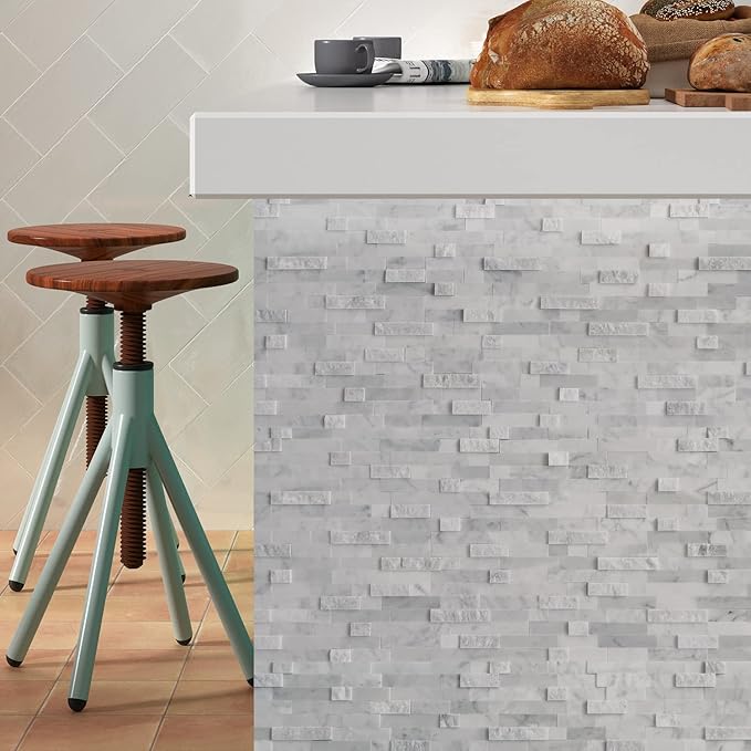 SUNWINGS 5-Sheet Peel and Stick Mosaic Natural 3D Stone Self Adhesive Marble