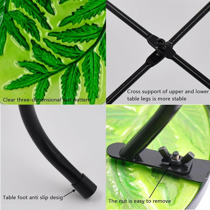 Patio Side Table Outdoor Coffee Table Round Glass Feature Table Metal End Table Suitable for Indoor and Outdoor Accent Table Backyard Garden Lawn