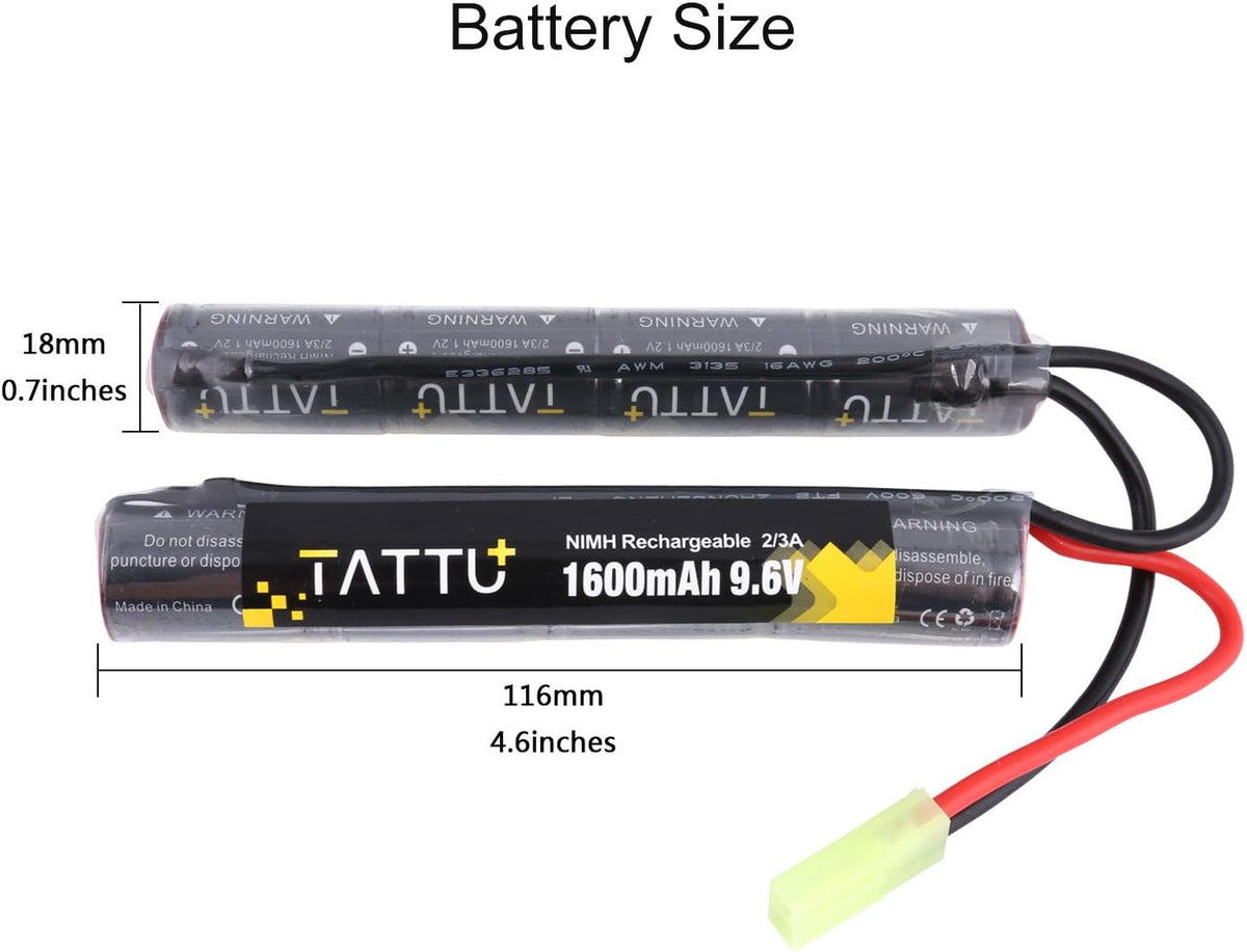 TATTU 9.6V NiMH Rechargeable Battery Pack - 1600mAh Butterfly Nunchuck with TMY Connector for Airsoft G36 & M733