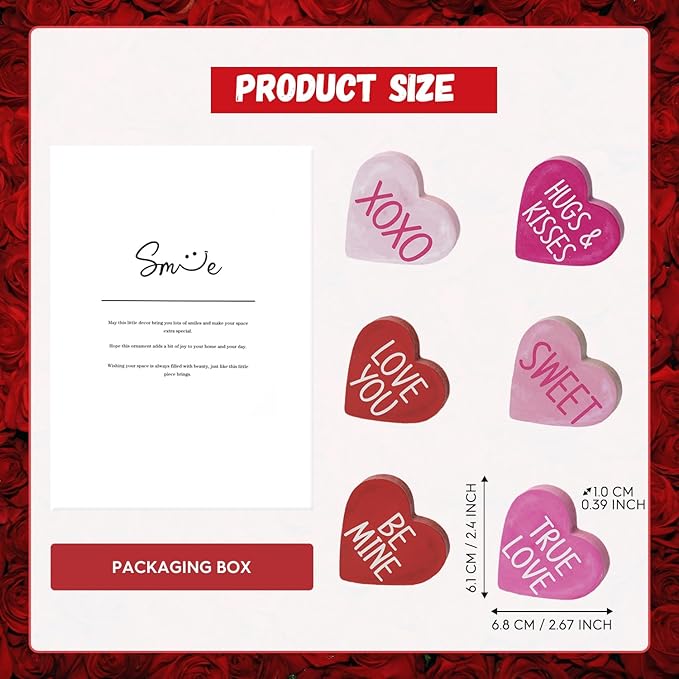 Smile Valentine's Day Heart - Shaped Wooden Block Decor, Be Mine XOXO Sweet & More Love Phrases, Valentine Indoor Decoration
