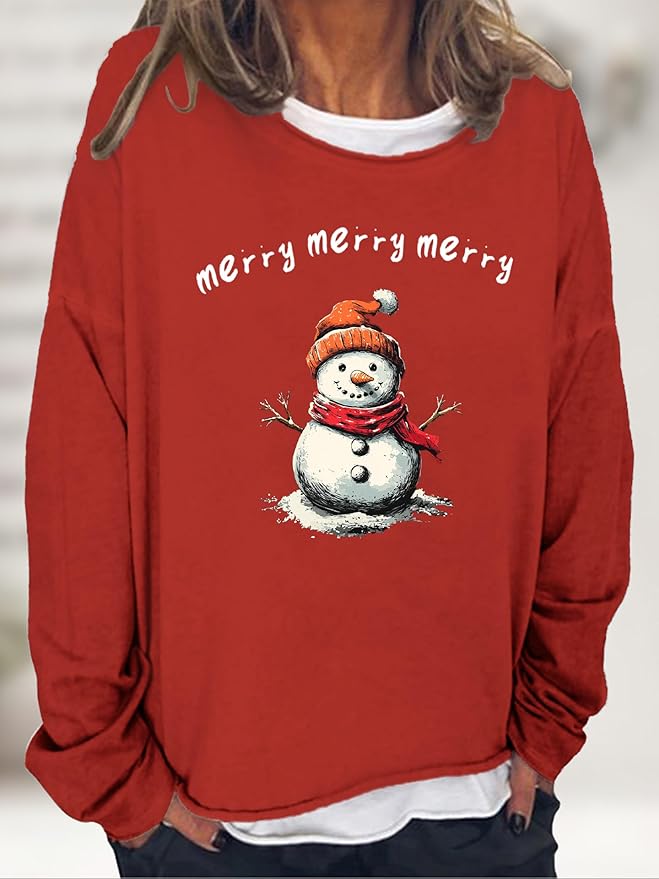 LOAIHA Christmas Shirts for Women Crewneck Snowman Snowflake Santa Graphic Shirts Christmas Tree Long Sleeve Xmas Hoodie