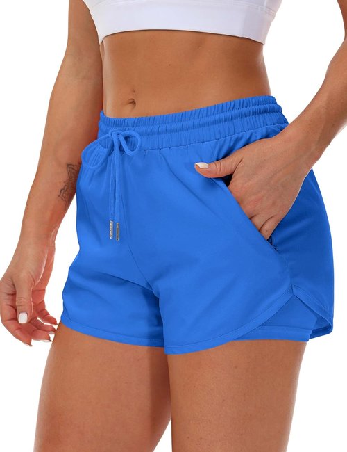 Mancreda Women's Running Shorts - Elastic Athletic Gym Shorts with 3 Zipper Pockets