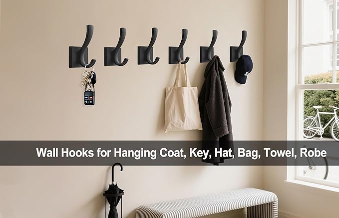 TOFIIGREM Black Hooks for Wall Towel Hooks, Heavy Duty Thick Aluminum Alloy