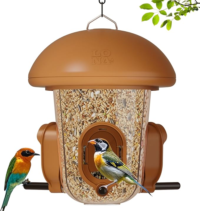 LONA Bird Feeders for Outdoors Hanging – 3 Separate Compartments, 3 Feeding Ports, Weatherproof Dome & 3 Ways to Hang, Large Capacity for Cardinals/Finches (Brown