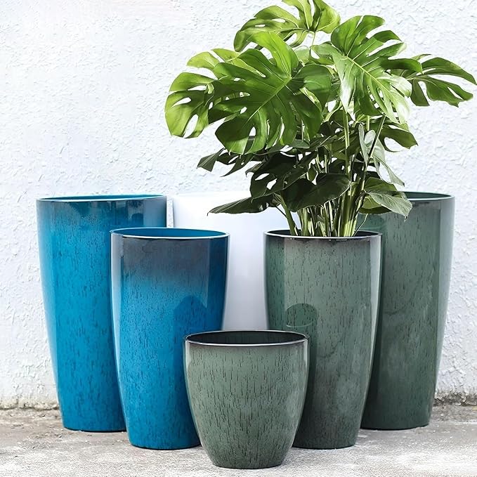 24/21/11 Inch Tall Planter Pots Garden Plastic Planters - Set of 3 for Indoor & Outdoor Use - Decorative Lightweight Flower Pots