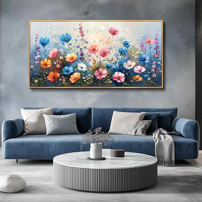 QIYILEXWART Large Wall Art For Living Room Canvas Wall Decor For Bedroom Watercolour Painting Office Decoration Colorful Flowers Wall Picture Artwork Ready To Hang Home Decor Wood Framed