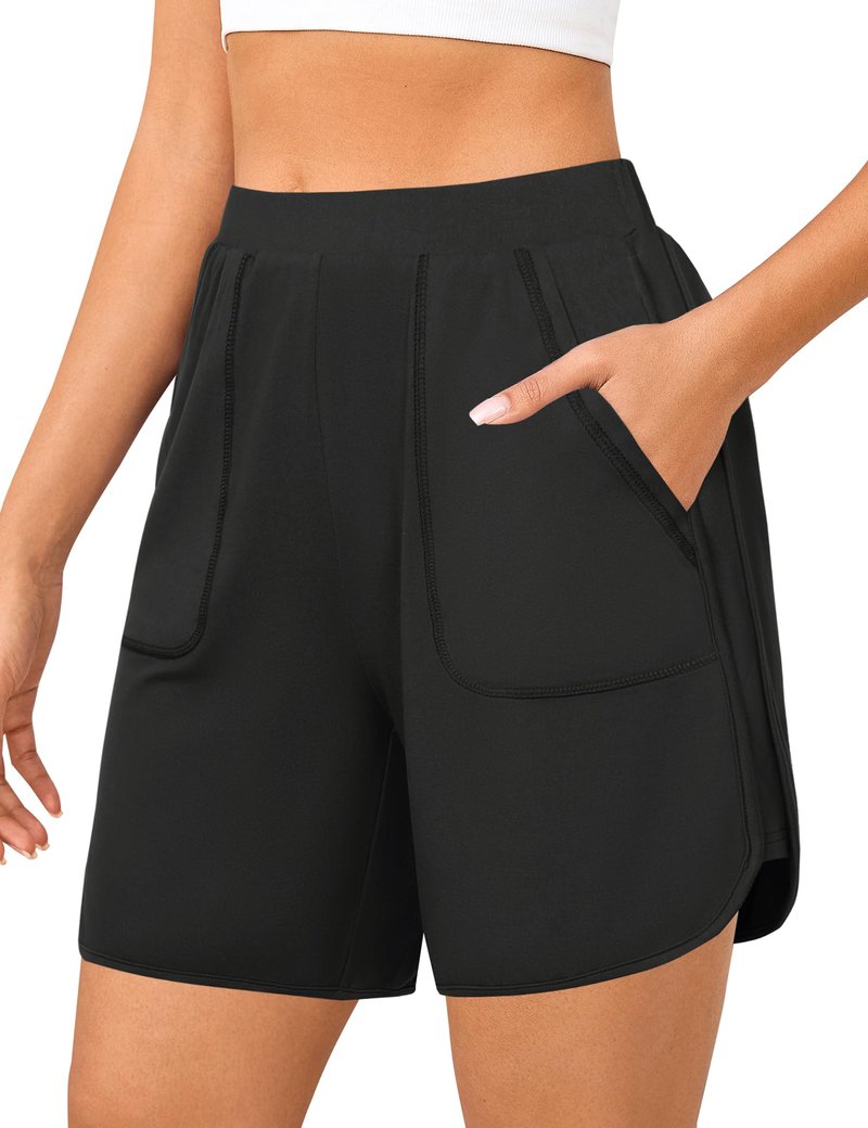 Quenteen Womens Sweat Shorts Casual Summer Loose Fit Athletic Running Shorts Elastic Waistband Pockets Lounge Workout Yoga Black