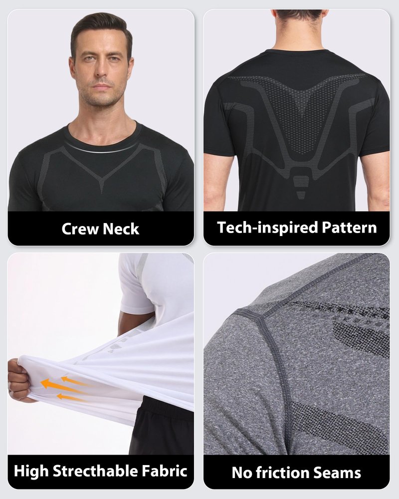 TEEPIRE Workout Shirts for Men, Quick Dry Athletic T-Shirt for Gym Running, Short Sleeve Moisture Wicking Athletic Shirts Tee