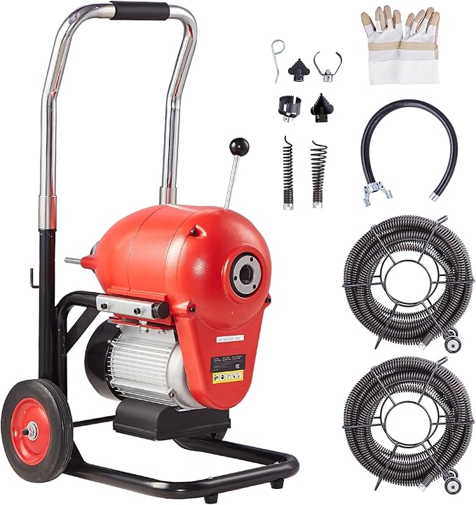 Happybuy Drain Cleaner Machine 120FT x 6/5 Inch - Powerful Unclogging Solution,1100W Electric Sewer Snake Auger Manual Feed - with 6 Cutters and CW/CCW Control for 4" to 8" Pipes