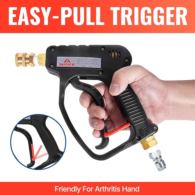 YAMATIC Pressure Washer Gun 5000 PSI - 3/8" Swivel Plug & M22-14mm Coupler, Power Washer Extension Wand Trigger Handle with 1/4" Quick Connect for Foam Cannon Car Wash