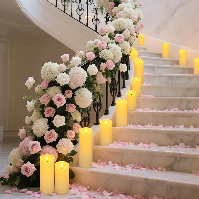 24 Packs of flameless LED Pillar Candles with Remote Control timers and Flashing Battery Operation for Halloween, Christmas and Wedding Home Decoration