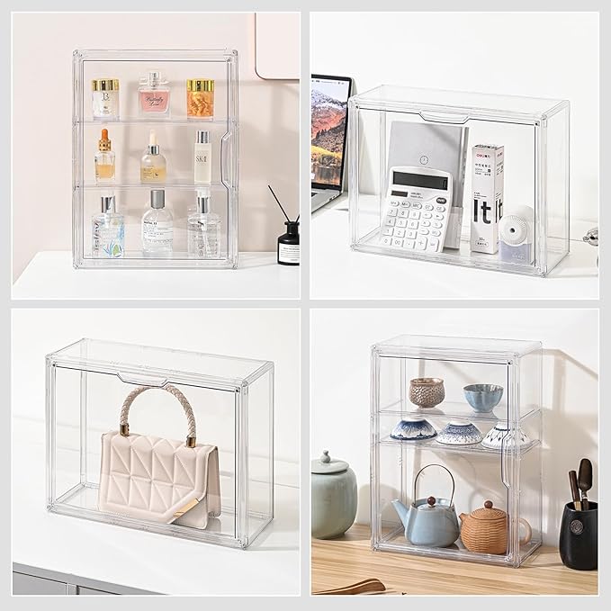 3 Tier Clear Display Case for Figures, Wall-Mounted Acrylic Storage Organizer