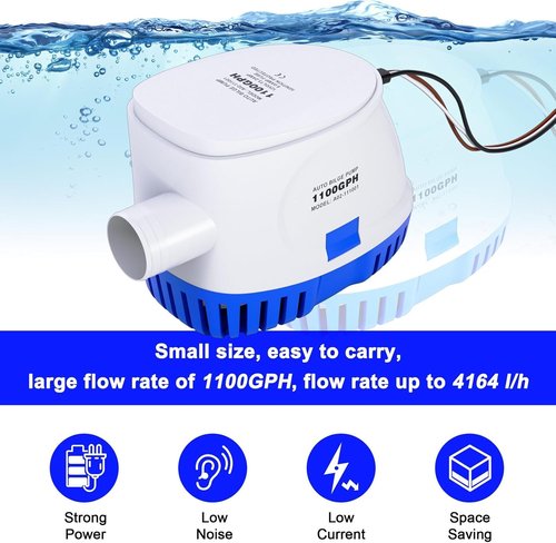 1100 GPH Automatic Bilge Pump by [Brand Name] - 12V Submersible Water Pump with Float Switch | Ideal for Small Boats