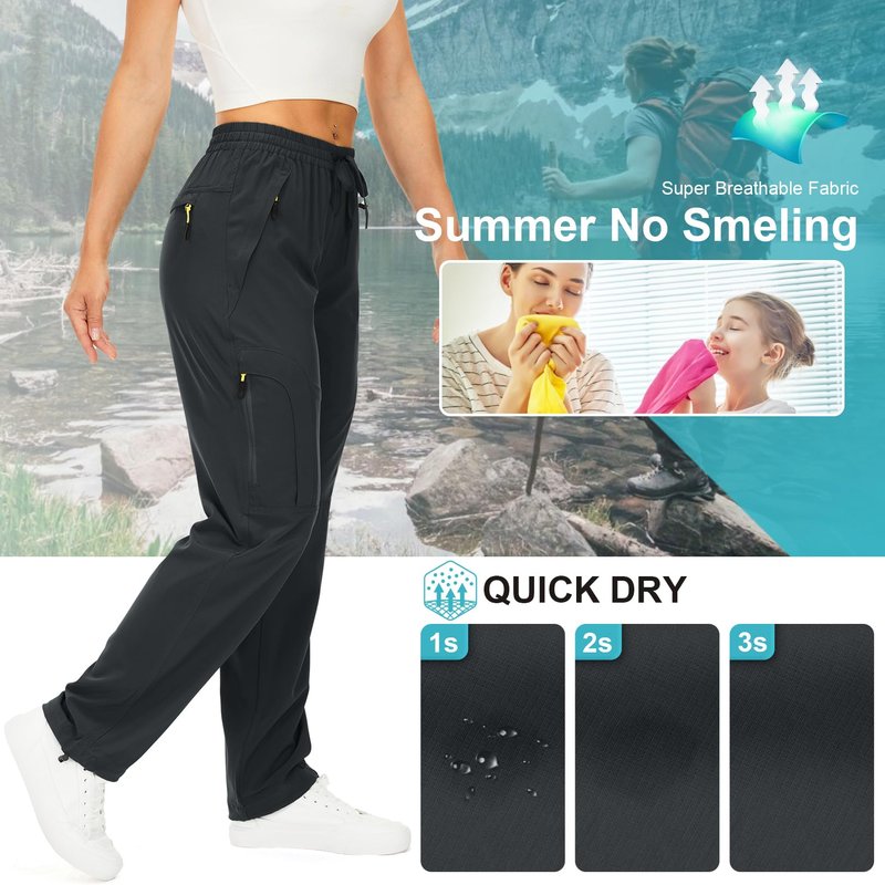 Womens Hiking Pants Quick Dry UPF 50 Lightweight Travel Golf Cargo Safari Pants Zipper Pockets,6608,Dark Grey,Petite XS