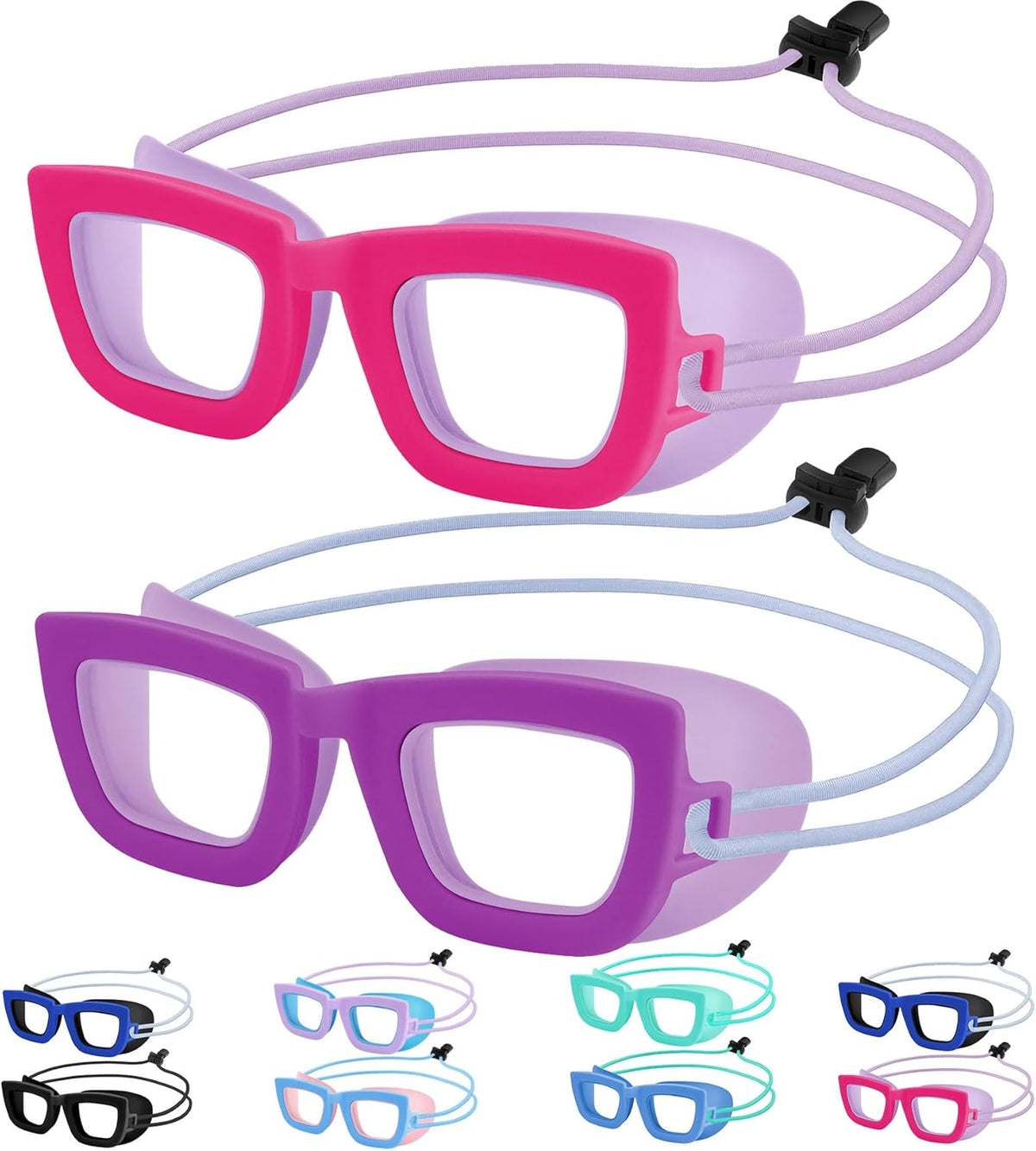 Vvinca Kids Swim Goggles - 2 Pack Anti-Fog UV Protection | Comfortable Bungee Strap for Ages 3-10