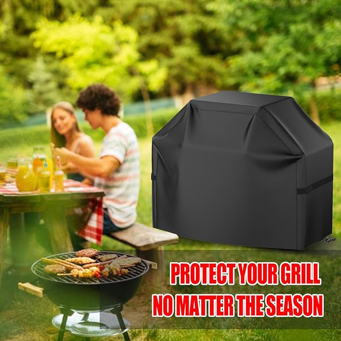 BBQ Grill Cover, Waterproof, Weather Resistant, Rip-Proof, Anti-UV, Fade Resistant, with Hook-and-Loop Straps, Gas Grill Cover for Most Grills, 48 inch, Black