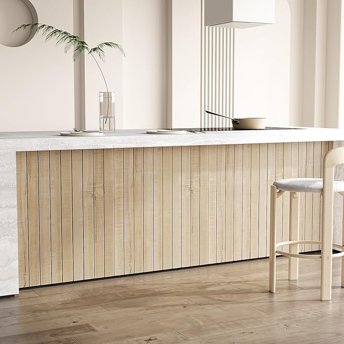 VEELIKE Sand Oak Wood Slat Wall Panels Peel and Stick Faux Wood Panels