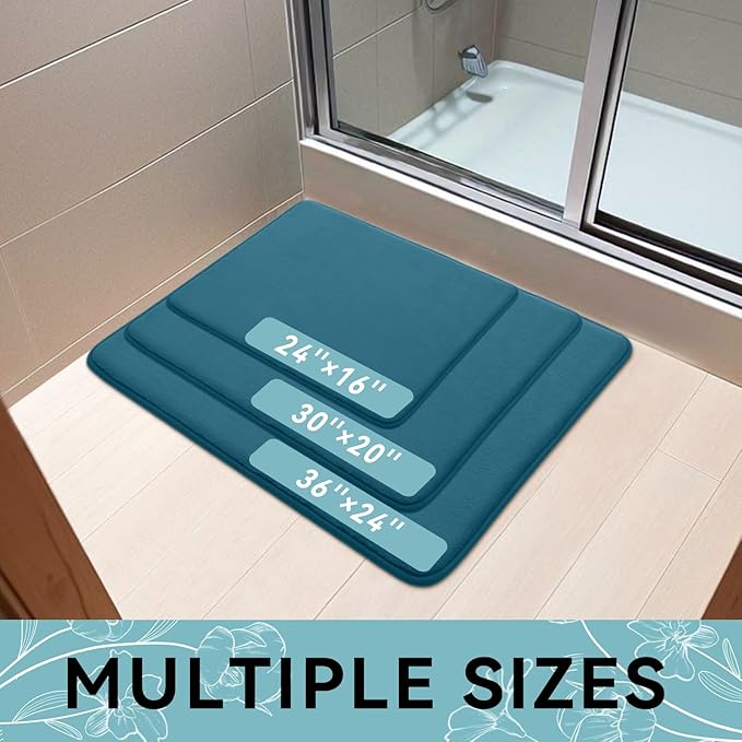 Smiry Memory Foam Bath Mat 47x32, Extra Soft and Absorbent Bathroom Mats, Non Slip Washable Carpet for Floor, Shower and Tub, Peacock Blue