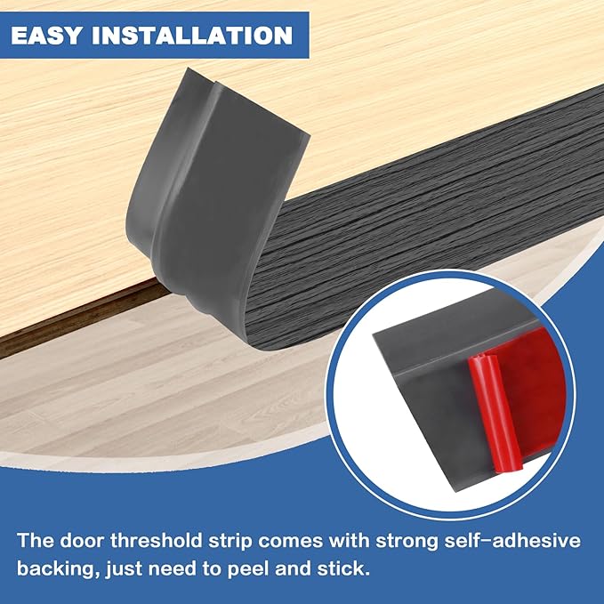 Vinyl Door Threshold Flooring Transition Strip Self Adhesive Carpet Edging Strip for Laminate Doorway Edge Threshold from 1/5" to 2/5" (Dark Gray Wood Grain, 10 Ft)