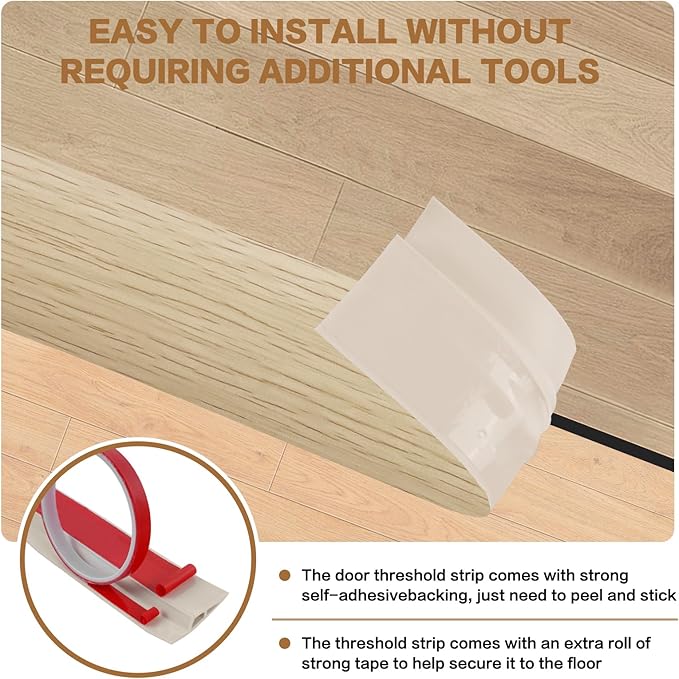 Floor Transition Strip Vinyl Door Threshold Ramp Self Adhesive Carpet Edging Strip Doorway Edge Trim, Overlap Edge Reducer for Laminate Carpet, Floor, Tile (Yellow Wood, 2/5" to 3/5", 6.6Ft)
