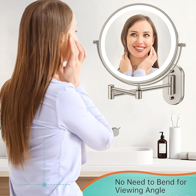 5000mAh Rechargeable Wall Mounted Lighted Makeup Vanity Mirror, Double Sided 1X