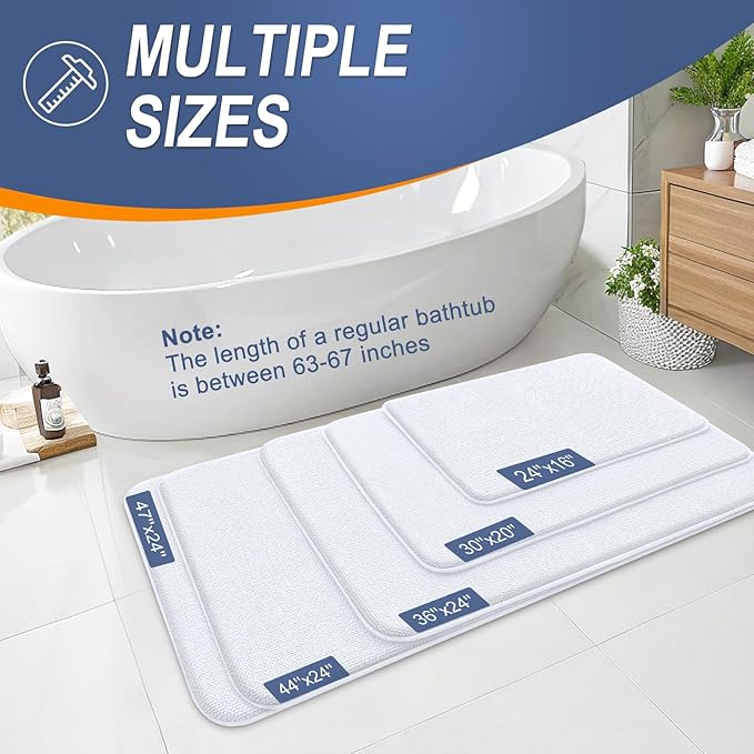 OLANLY Thick Memory Foam Bath Mat Rug 47x24, Extra Soft Absorbent Bathroom Rug, Quick Dry Bath Mats, Non-Slip, Machine Washable Carpet for Bathroom, Tub and Shower, Home Decor Accessories, White