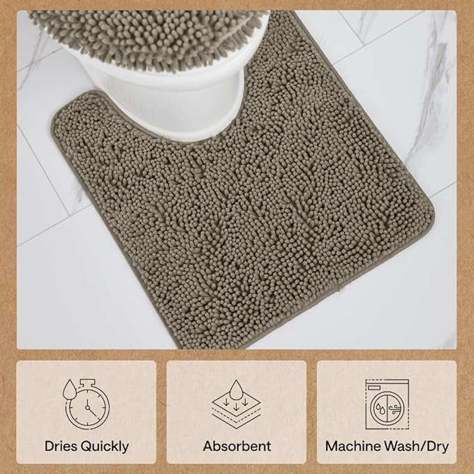 GORILLA GRIP Bathroom Rug Sets, Soft Chenille 2 Piece Area Rugs Set, Toilet Base Mat and 30x20 Carpet, Absorbent Microfiber Washable Mats Dry Quickly, Home Décor and Bath Room Accessories, Latte