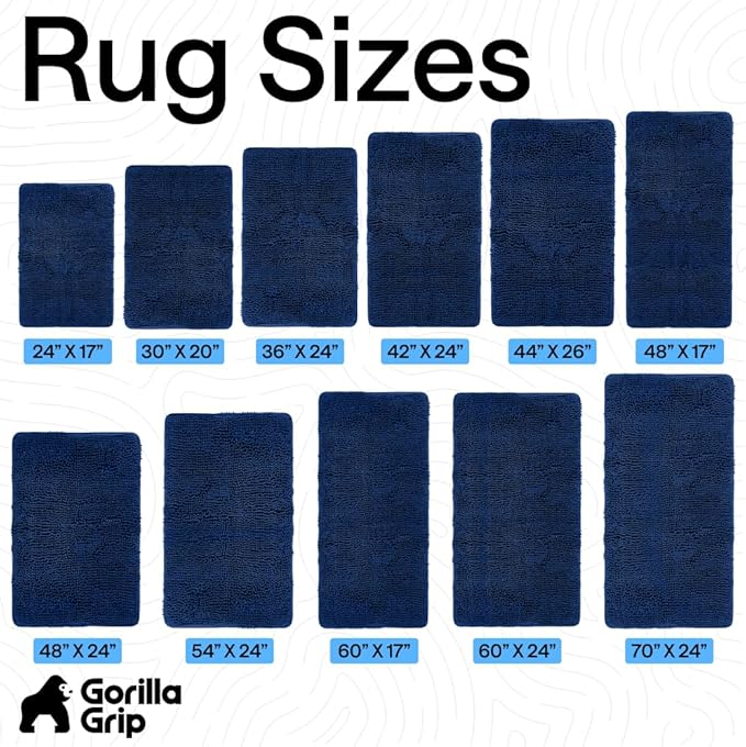 GORILLA GRIP Bath Rug Mat 60x24, Thick Soft Absorbent Chenille, Quick Dry Microfiber Mats, Rubber Backing Machine Washable Shower Floor Rugs, Bathmat Runner, Bathroom Home Decor Accessories Royal Blue