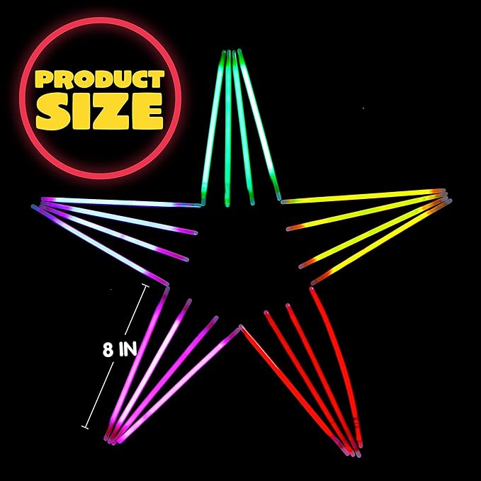 JOYIN 200 Pcs 8" Glow sticks Bulk Party Favors Pack, Neon Glow in the Dark Party Supplies, Light Up Necklaces and Bracelets with Connectors, Christmas, Halloween, Football, Birthday Decorations