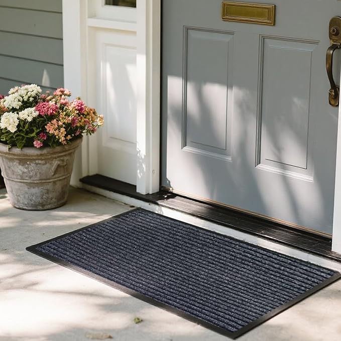 Outdoor Entry Rubber Rug, 4'x3' Commercial Heavy Duty Rubber Large Exterior Door Mat, Industrial Non-Slip Waterproof Welcome Floor Mats for Garage, Kitchen, Patio, Charcoal Grey 48" x 36"