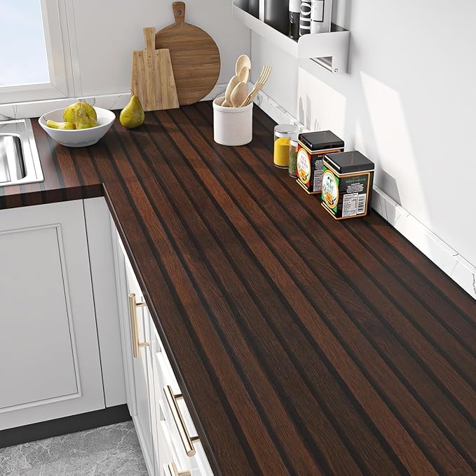 FunStick 36"x200" Dark Brown Slats Wood Peel and Stick Wallpaper Faux 3D Walnut