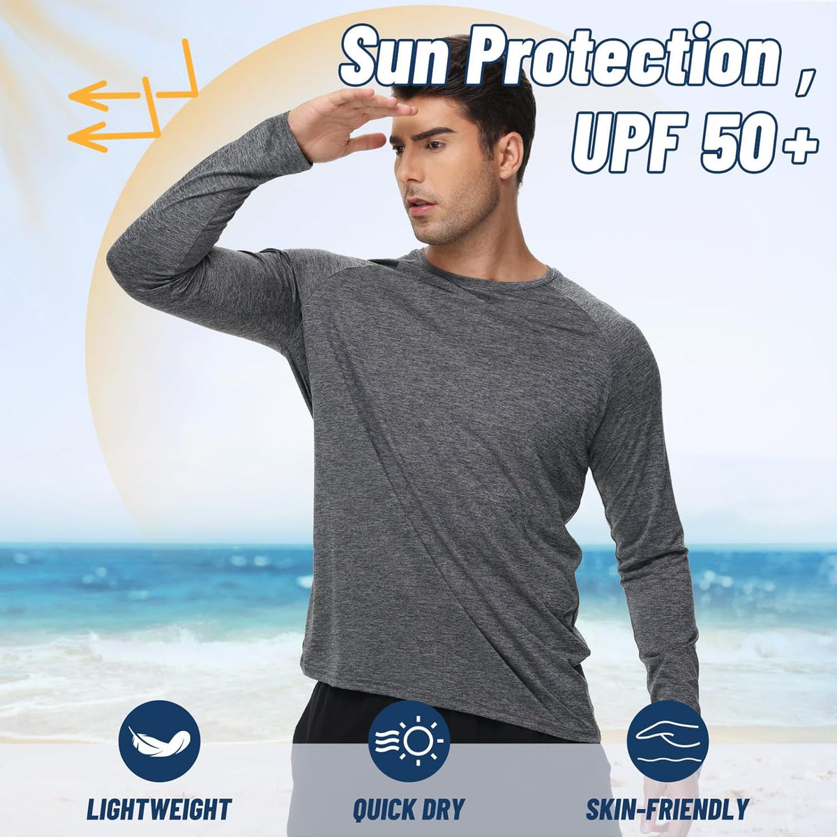 Skiennix Men's Long Sleeve Shirts - Quick Dry UV Protection T-Shirts for Fishing & Gym | 3 Pack