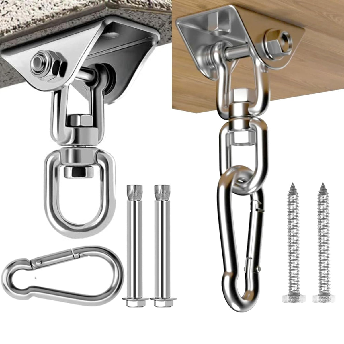 Skiennix Swing Hanger - Heavy Duty 2000LB Capacity Hammock Kit | 360° Rotating Stainless Steel Brackets - 2 Packs