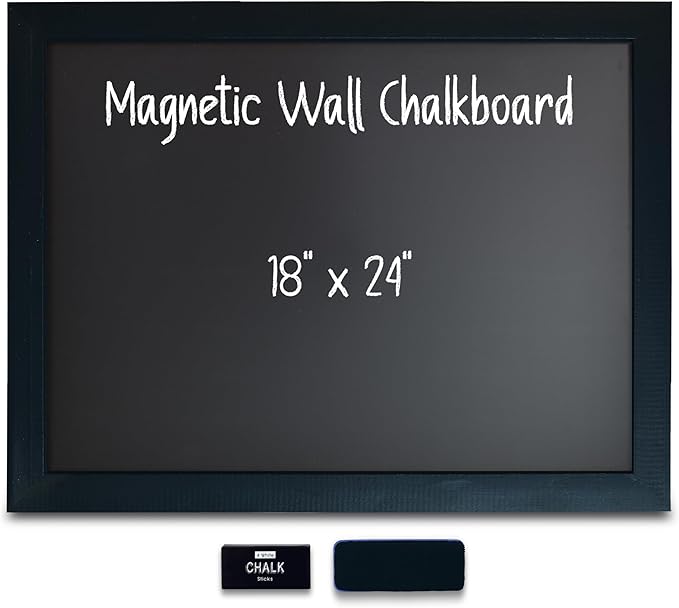 Magnetic Wall Chalkboard, Large Size 18" x 24", Rustic Wood Frame, Chalkboard