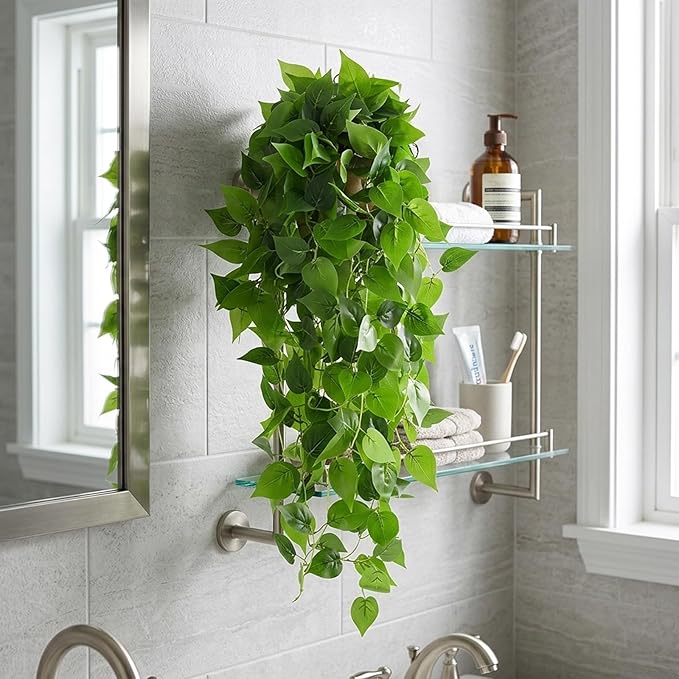 CEWOR 2pcs Fake Hanging Plants for Room Decor, 3.6ft Artificial Ivy Pothos Vine