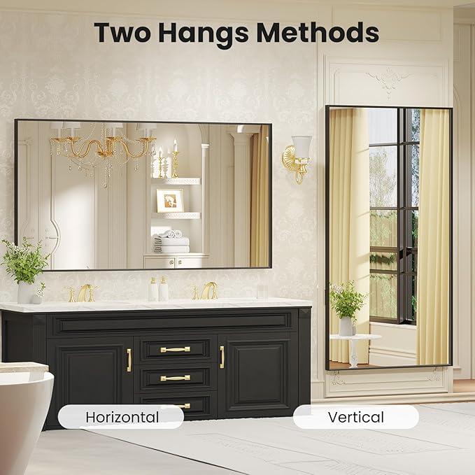 LOAAO Black Bathroom Mirror 55"X30"