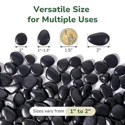 GreatBuddy 15-lb Black River Rocks for Landscaping, 1-2 Inches Black Polished Pebbles, Decorative Rocks for Plants Indoor& Outdoor, Garden Landscaping, Aquariums, Vases, Potted Plants, Home Decor